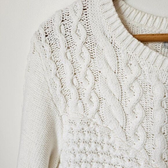 EUC GH BASS CREAM COTTON BLEND CABLE KNIT CREW NECK PULLOVER SWEATER SIZE XL - Picture 5 of 14